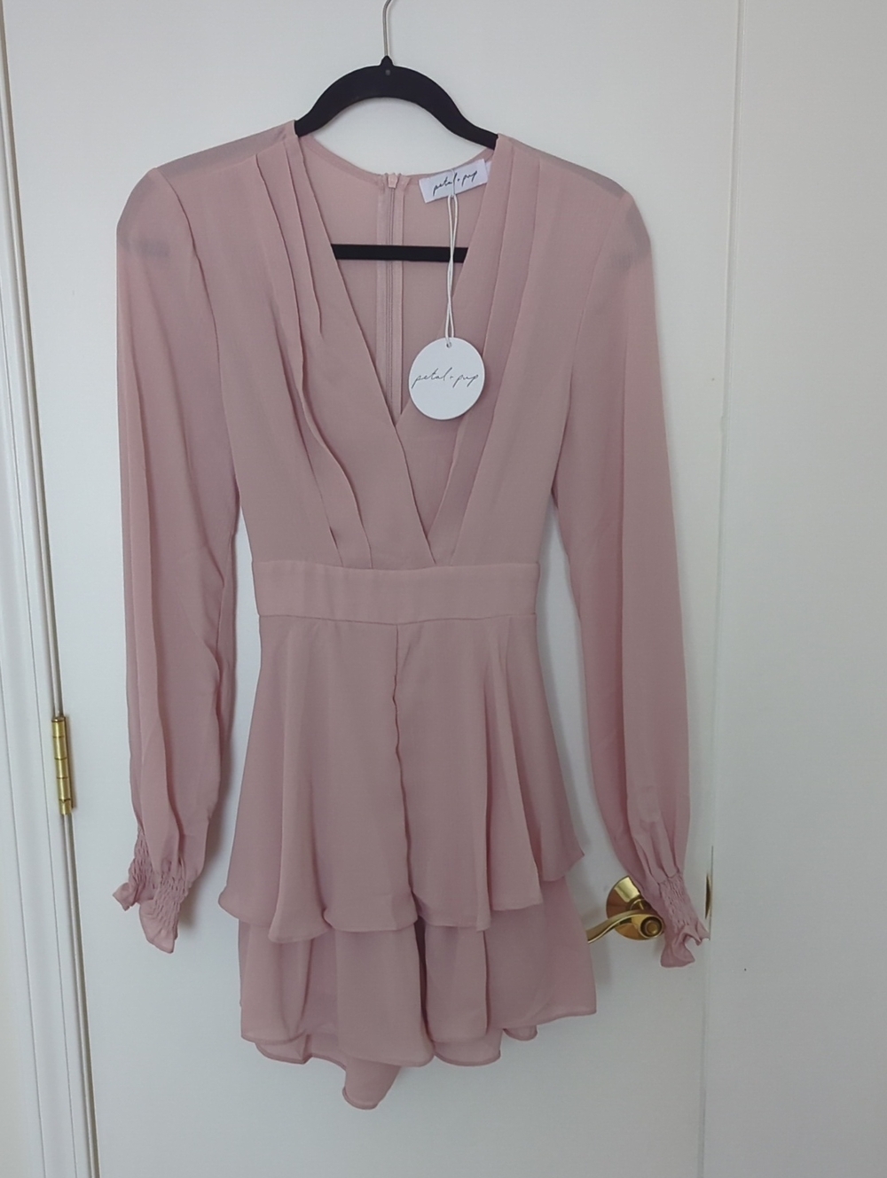 Petal & Pup Dusty Blush V-Neck Long Sleeve Tiered Romper